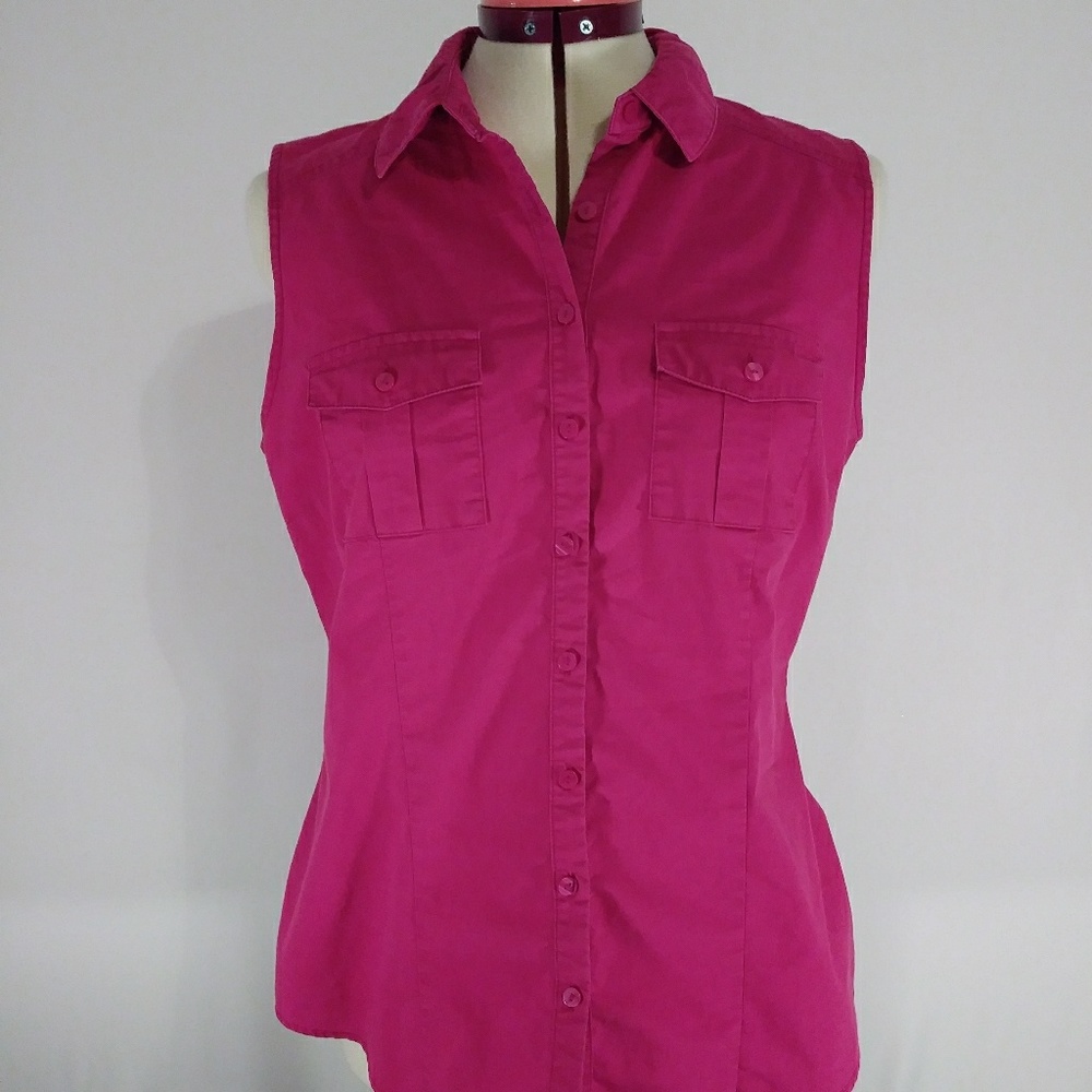 Pink Button Down Sleeveless Shirt